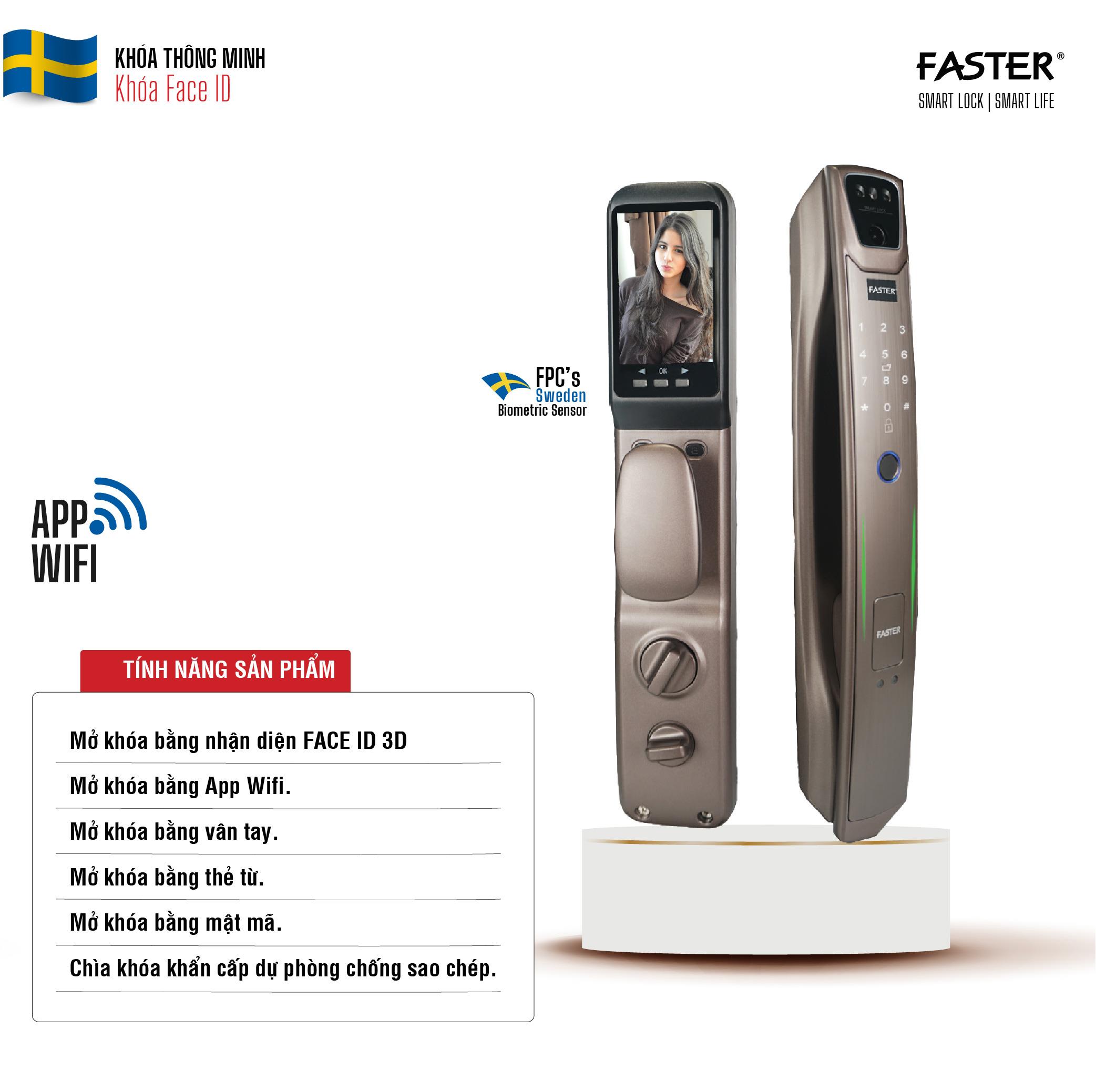 Khóa cửa nhận diện khuôn mặt Faster FS007FD3D-BS Face ID